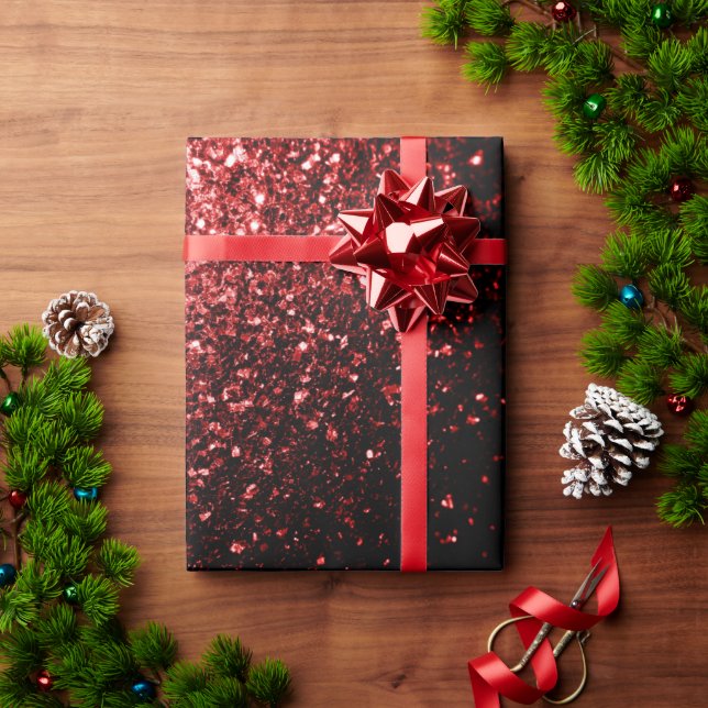 Papel De Presente Vermelho Escuro brilho Glitter glamour (Presente de Natal)