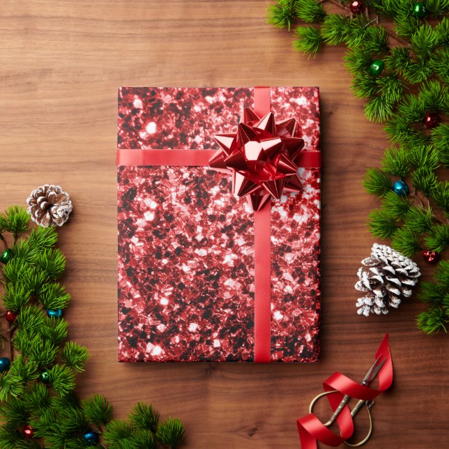 Papel De Presente Vermelho Escuro brilho Glitter glamour (Presente de Natal)