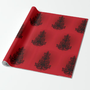 Papel De Presente Vermelho Escuro com Lustres Pretos