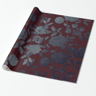 Papel De Presente Vermelho Escuro Vintage Floral Moderno