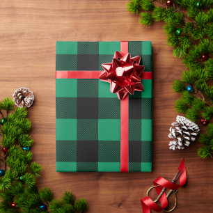 Papel De Presente Vermelho Esmeralda Grande Plaid de Natal do Búfalo
