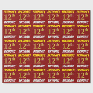 Papel De Presente Vermelho, falso/ouro de imitação, "12o ANIVERSÁ