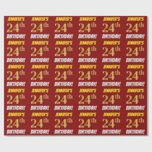 Papel De Presente Vermelho, falso/ouro de imitação, "24o ANIVERSÁ