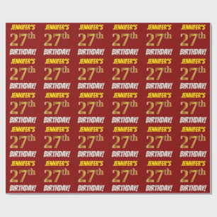 Papel De Presente Vermelho, falso/ouro de imitação, "27o ANIVERSÁ