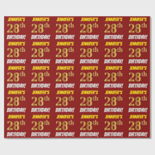 Papel De Presente Vermelho, falso/ouro de imitação, "28o ANIVERSÁ