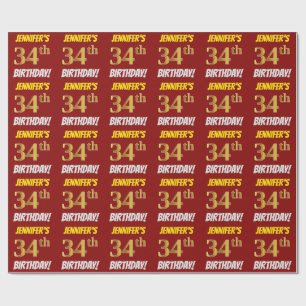 Papel De Presente Vermelho, falso/ouro de imitação, "34o ANIVERSÁ