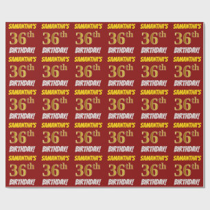 Papel De Presente Vermelho, falso/ouro de imitação, "36th