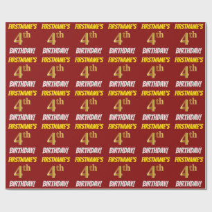 Papel De Presente Vermelho, falso/ouro de imitação, "4o ANIVERSÁR