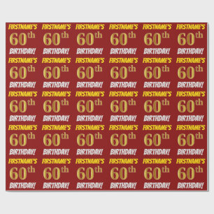 Papel De Presente Vermelho, falso/ouro de imitação, "60th