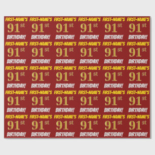 Papel De Presente Vermelho, falso/ouro de imitação, "91st