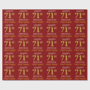 Papel De Presente Vermelho, Falso Ouro "FELIZ ANIVERSÁRIO DE 71 ANOS