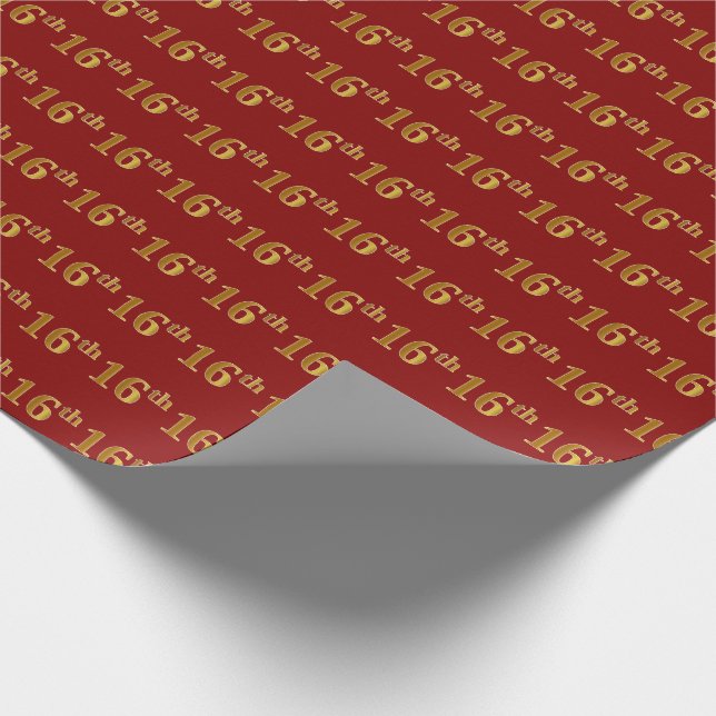 Papel De Presente Vermelho, Faux Dourado 16º (Décimo Sexto) Evento (Ponta)