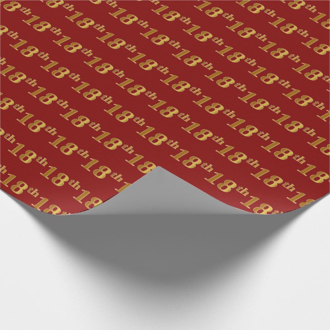 Papel De Presente Vermelho, Faux Dourado 18º (18º) Evento (Ponta)