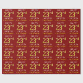 Papel De Presente Vermelho, Faux Dourado "FELIZ 23º ANIVERSÁRIO"