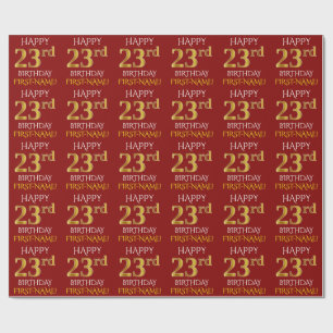 Papel De Presente Vermelho, Faux Dourado "FELIZ 23º ANIVERSÁRIO"