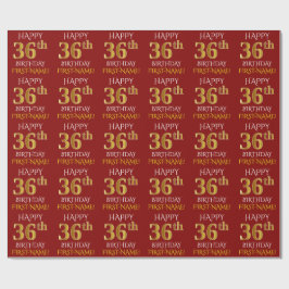 Papel De Presente Vermelho, Faux Dourado "FELIZ 36 ANOS"
