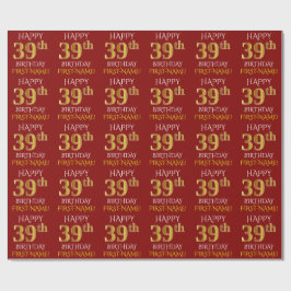 Papel De Presente Vermelho, Faux Dourado "FELIZ 39 ANOS"
