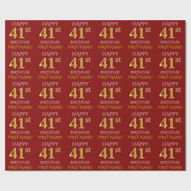 Papel De Presente Vermelho, Faux Dourado "FELIZ 41rua ANIVERSÁRIO" (Aberto)