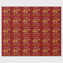 Papel De Presente Vermelho, Faux Dourado "FELIZ 46 ANOS"