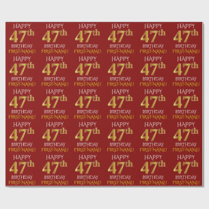 Papel De Presente Vermelho, Faux Dourado "FELIZ 47 ANOS"