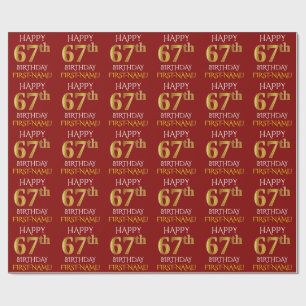 Papel De Presente Vermelho, Faux Dourado "FELIZ 67 ANOS"