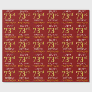 Papel De Presente Vermelho, Faux Dourado "FELIZ 73º ANIVERSÁRIO"