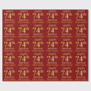 Papel De Presente Vermelho, Faux Dourado "FELIZ 74 ANOS"