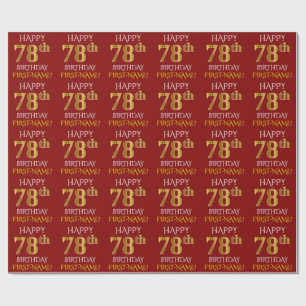Papel De Presente Vermelho, Faux Dourado "FELIZ 78º ANIVERSÁRIO"