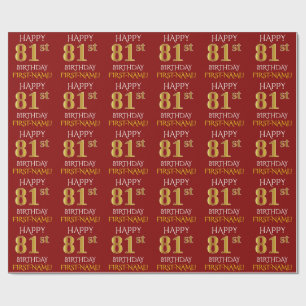 Papel De Presente Vermelho, Faux Dourado "FELIZ 81rua ANIVERSÁRIO"