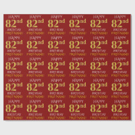 Papel De Presente Vermelho, Faux Dourado "FELIZ 82º ANIVERSÁRIO"