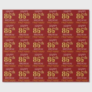 Papel De Presente Vermelho, Faux Dourado "FELIZ 86 ANOS"