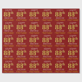 Papel De Presente Vermelho, Faux Dourado "FELIZ 88 ANOS"