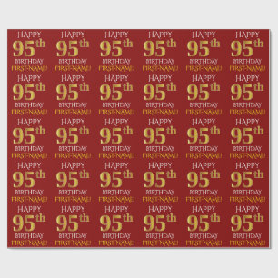 Papel De Presente Vermelho, Faux Dourado "FELIZ 95 ANOS"
