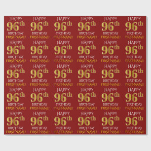 Papel De Presente Vermelho, Faux Dourado "FELIZ 96º ANIVERSÁRIO"