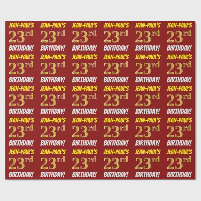 Papel De Presente Vermelho, Faux/Imitação Dourada, "23º ANIVERSÁRIO" (Aberto)