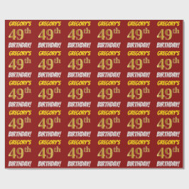 Papel De Presente Vermelho, Faux/Imitação Dourada, "49 ANOS"