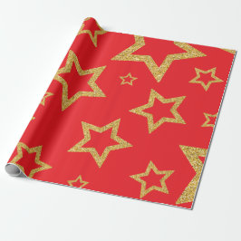 Papel De Presente Vermelho Festivo e Estrela Dourada