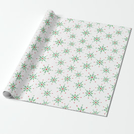 Papel De Presente Vermelho Festivo e Floco de Neve Verde Branco Sem