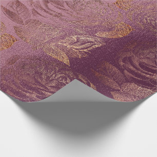 Papel De Presente Vermelho floral metálico Dourado de Borgonha do