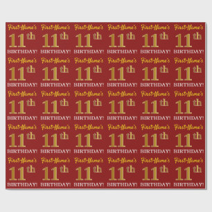 Papel De Presente Vermelho, Imitação Dourada "11 de ANIVERSÁRIO"
