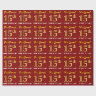 Papel De Presente Vermelho, Imitação Dourada "15 ANIVERSÁRIO"