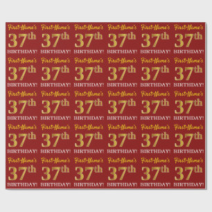 Papel De Presente Vermelho, Imitação Dourada "37º ANIVERSÁRIO"