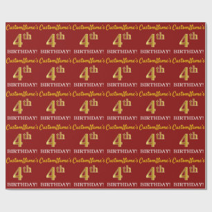 Papel De Presente Vermelho, Imitação Dourada, "4º ANIVERSÁRIO"