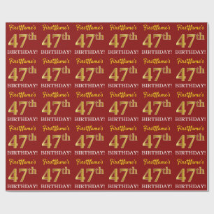 Papel De Presente Vermelho, Imitação Dourada "47º ANIVERSÁRIO"