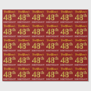 Papel De Presente Vermelho, Imitação Dourada "48º ANIVERSÁRIO"