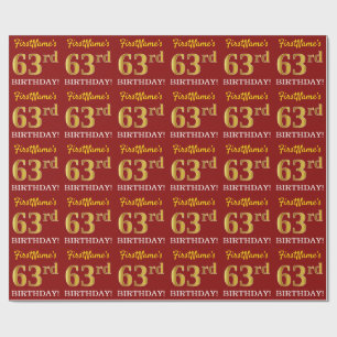Papel De Presente Vermelho, Imitação Dourada "63º ANIVERSÁRIO"
