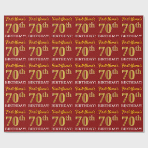 Papel De Presente Vermelho, Imitação Dourada "70 de ANIVERSÁRIO"