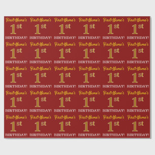 Papel De Presente Vermelho, Imitação Dourada "primeiro aniversario