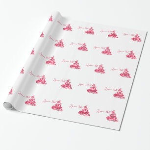 Papel De Presente Vermelho Joyeux Noël com Árvore de Natal