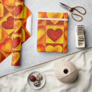 Papel De Presente Vermelho Laranja Laranja Pintado Coração Pintado A